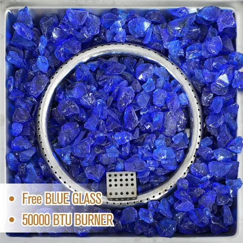 Miniatura 4 de MFSTUDIO Mesa para fogata de gas de 28 pulgadas, 50000 BTU de acero propano a rayas cuadrada con tapa y vidrio azul para patio, patio trasero y Negro