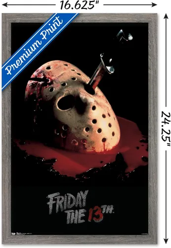 Miniatura 3 de Trends International Friday The 13th - Póster de pared de máscara sangrante, 14.725 x 22.375 pulgadas, versión enmarcada de madera de granero