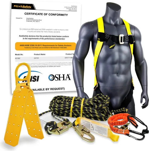 Miniatura 12 de KwikSafety - Charlotte, NC - GATOR [BUNDLE] Anclaje de techo, 50 pies VLA, cordón de seguridad de 6 pies, correa de brazo cruzado, arnés de Ancla