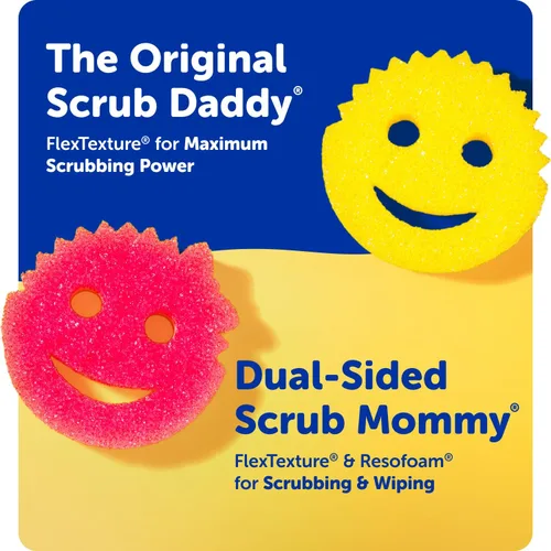 Miniatura 7 de Scrub Daddy 6 esponjas de cocina Scrub Mommy y 1 soporte de esponja Daddy Caddy - Sin arañazos para platos y limpieza multiusos, sin BPA y fabricado