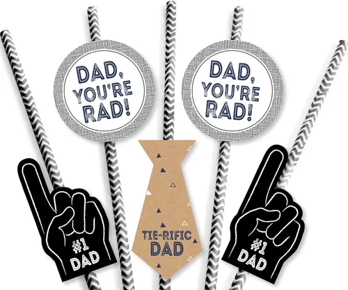 Miniatura 5 de Big Dot of Happiness Juego de 24 pajitas decorativas de papel a rayas con texto en inglés «My Dad is Rad», para fiesta del Día del Padre