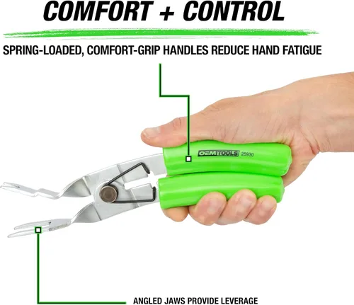 Miniatura 3 de OEMTOOLS 25930 Alicates de clip para paneles y recortes, herramienta de extracción de sujetadores automotrices, punta de 2 pasos para extracción