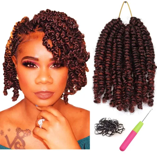 Miniatura 24 de Dorsanee Extensiones de cabello sintético corto estilo Bob Spring Twist de 6 pulgadas, 6 paquetes de extensiones de cabello sintético pretrenzado