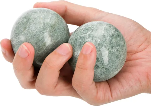 Miniatura 3 de Lyellfe Juego de 4 bolas Baoding de piedra de mármol, bolas de meditación de 2 pulgadas con caja, pelota de masaje de ejercicio de salud china