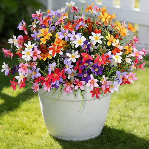 Ammyoo 12 paquetes de flores artificiales de primavera y verano para decoración al aire libre, plantas falsas, flores de seda realistas para jardín,