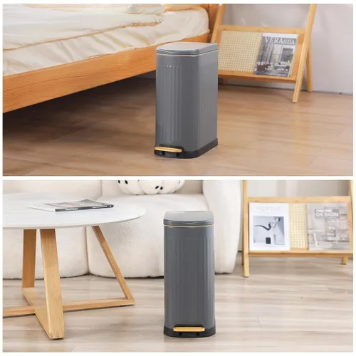 Miniatura 7 de SYNCVIBE Cubo de basura delgado para baño con tapa de cierre suave, cubo de basura de acero inoxidable con pedal, cubo de basura con cubo