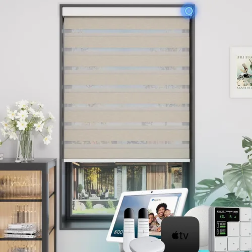 Miniatura 10 de MYshade Persianas enrollables de cebra opacas (85 %) con cordón para ventanas interiores, persianas de doble capa beige para dormitorio, baño, sala