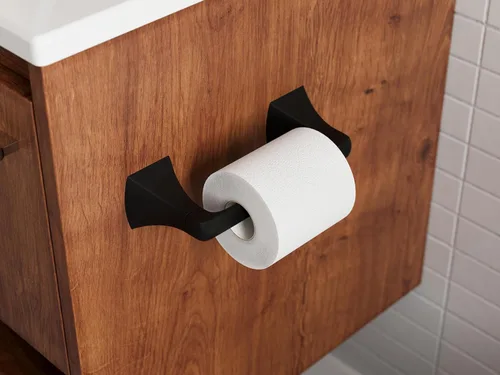 Miniatura 4 de Soporte de papel higiénico Pfister Bruxie, soporte de rollo de papel higiénico para baño, montado en la pared, con tornillos, acabado negro mate
