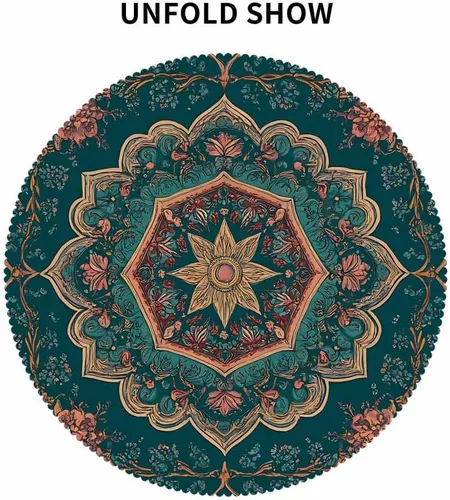 Miniatura 6 de IBILIU Mantel redondo de mandala floral retro, bohemio, estilo indio, patrón étnico de damasco, resistente al agua, de poliéster, mantel decorativo