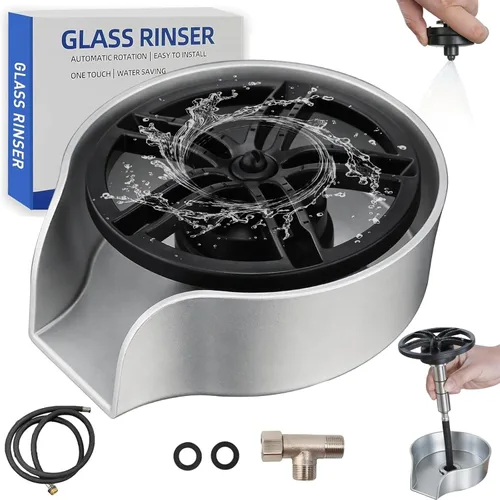 Enjuague de vidrio para fregadero de cocina, enjuague de vidrio giratorio de 360 grados de alta presión con pistola rociadora extraíble, accesorio