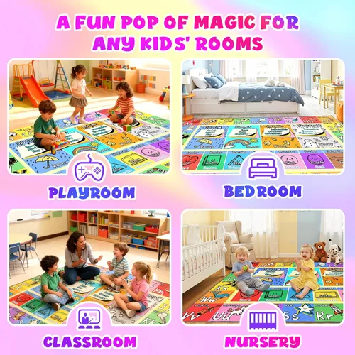 Miniatura 5 de Alfombras con letras del alfabeto para sala de juegos, aula, dormitorio, 5 x 7 pies, antideslizante y suave, alfombra ABC para habitación de niños