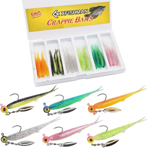 Kit de Señuelos para Crappie - Plásticos - Cabezas de Jig - Kit de Shad - Minnow - Señuelos de Pesca para Crappie - Panfish - Bluegill - Kit de 40 y