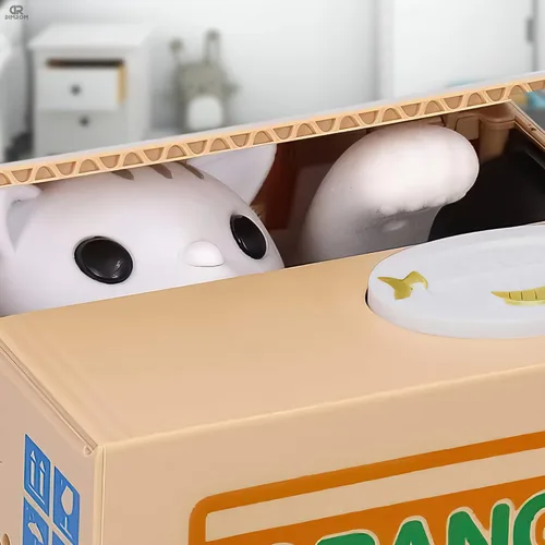 Miniatura 4 de Novedoso banco de monedas para adultos, caja de ahorro de dinero para gatos blancos, decoración de escritorio de oficina en casa, marrón, naranja