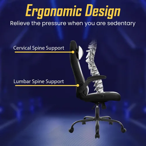 Miniatura 5 de Ruesleag Silla ergonómica para juegos de PC, silla de oficina con soporte lumbar, reposabrazos abatibles, reposacabezas de piel sintética, silla