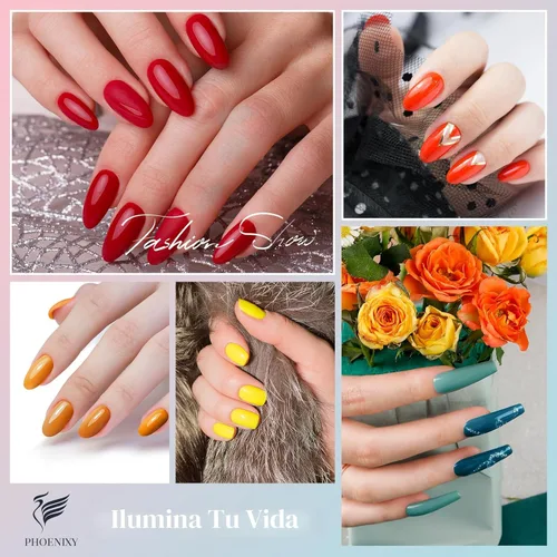 Miniatura 4 de phoenixy Juego de 24 esmaltes de uñas en gel, kit de uñas en gel removible de 21 colores, nude rosa rojo azul verde amarillo naranja, juego de 24