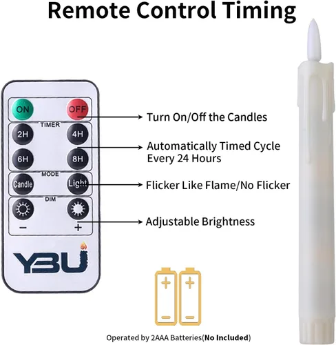 Miniatura 4 de YBU Velas cónicas sin llama con control remoto de 7 pulgadas, velas LED con temporizador de luz parpadeante, atenuador, velas de ventana a