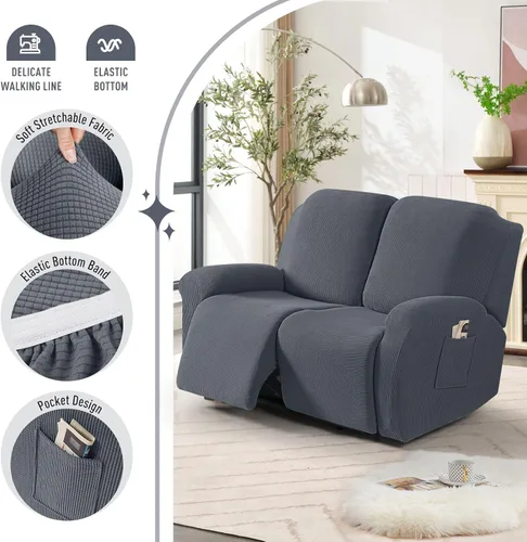 Miniatura 3 de TAOCOCO Funda para sofá biplaza reclinable, 6 piezas, fundas de sofá reclinable dobles para sofá biplaza reclinable doble de 2 asientos, protector