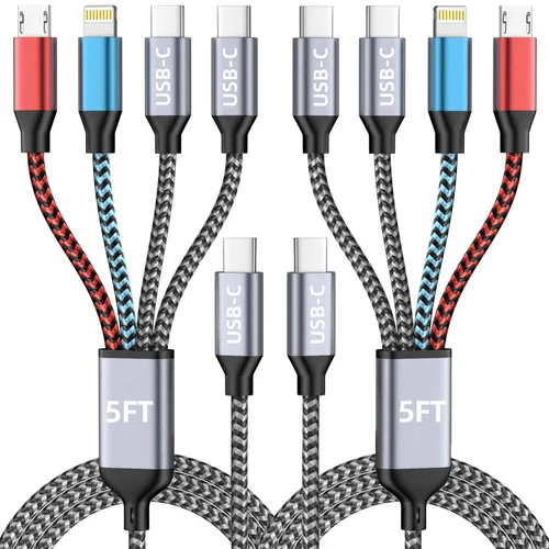 Miniatura 18 de Cargador de teléfono de 90 grados, cable de carga múltiple 4 en 2, cable USB C CarPlay con doble tipo C, micro USB, puerto IP, cable USBC de nailon