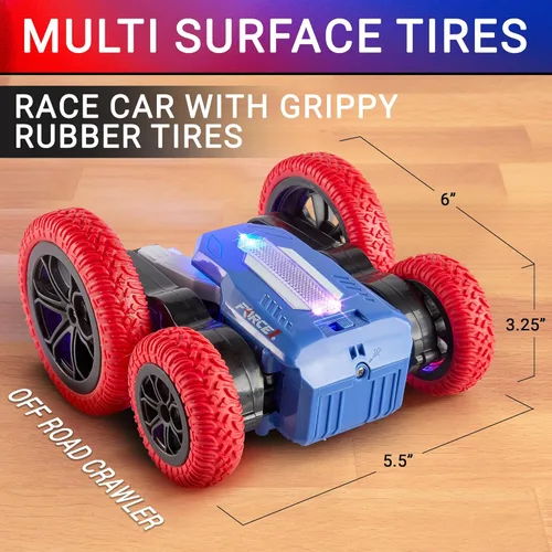 Miniatura 6 de Force1 Tornado+ - Auto de control remoto para niños - Autos RC rápidos de doble cara con pantalla LED interactiva, 4WD, auto de acrobacias Rojo Azul