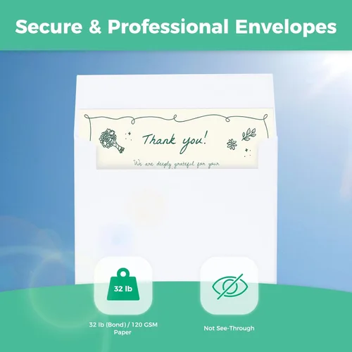 Miniatura 7 de Ohuhu Paquete de 50 tarjetas y sobres blancos en blanco, cartulina plegada pesada de 4.25 x 5.5 pulgadas y sobres A2 para tarjetas de felicitación