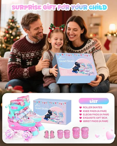 Miniatura 4 de Sportneer Patines para niños: 4 tamaños ajustables patines cuádruples con ruedas iluminadas para niñas de 5-8, 8-12 niños pequeños principiantes