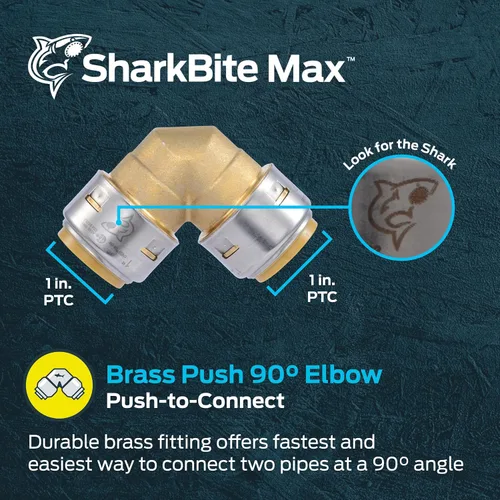 Miniatura 2 de SharkBite Max 1 x 1 pulgadas PTC Codo de 90 Grados, Accesorio de Plomería de Latón de Conexión a Presión, UR260A