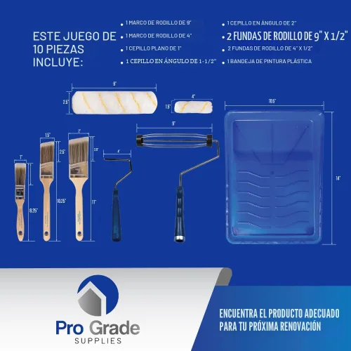 Miniatura 3 de Pro Grade Kit de rodillos de pintura, pincel y rodillo, juego de 10 piezas, siestas de pintura de pared para profesionales y propietarios