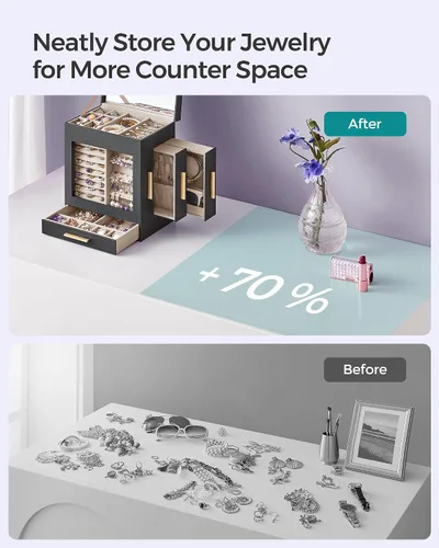 Miniatura 7 de SONGMICS Joyero con ventana de cristal, organizador de joyas de 5 capas con 3 cajones laterales, almacenamiento de joyas, con espejo grande