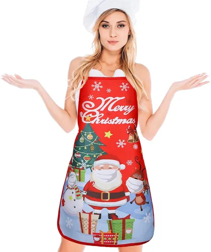Miniatura 4 de Vabean 4 delantales de Navidad de elfo, muñeco de nieve, delantal de Santa Claus, delantal de cocina ajustable para fiesta, chef, cocinero, casa