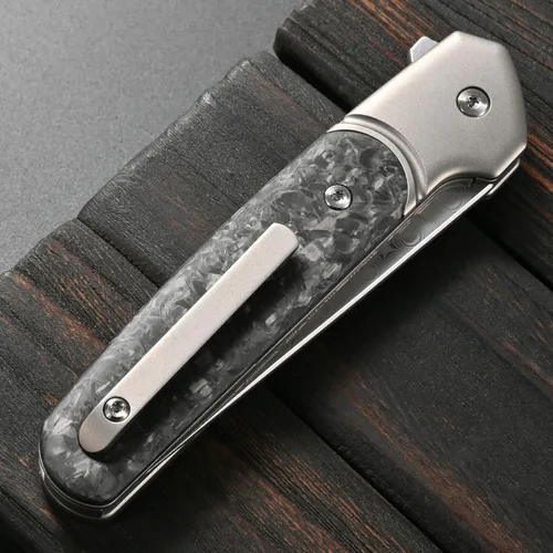 Miniatura 8 de Sitivien ST252 Cuchillo plegable de acero Damasco, hoja de damasco, mango de fibra de carbono de titanio, cuchillo EDC para acampar al aire libre