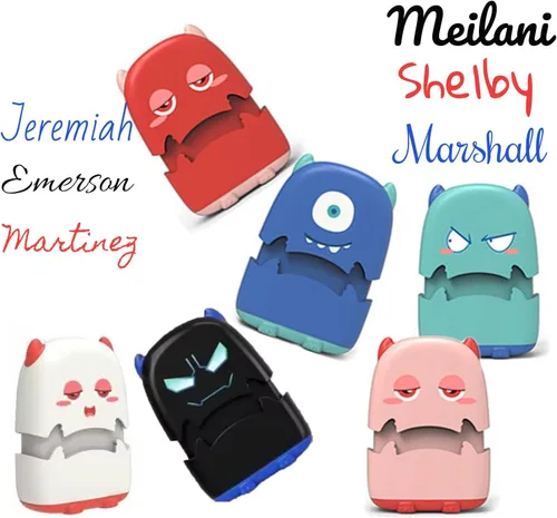 Sello de firma personalizado: sello personalizado con nombre, 6 colores exteriores y 11 opciones de fuente y 3 colores de tinta