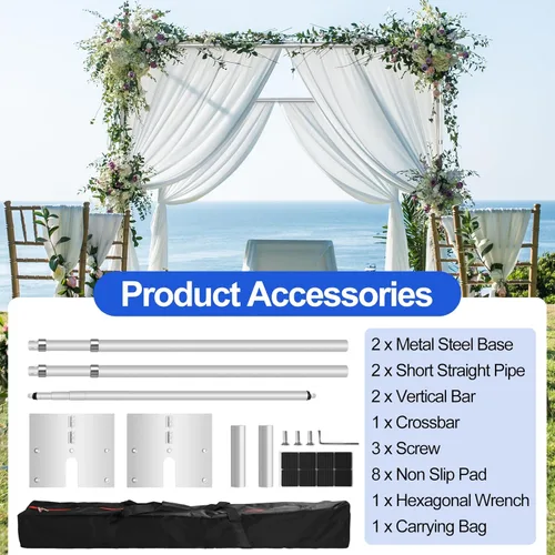 Miniatura 5 de FUDESY Kit de soporte de tubo y cortina, marco de fondo de metal ajustable resistente de 10 x 10 pies para fotografía, fiestas de boda, decoración
