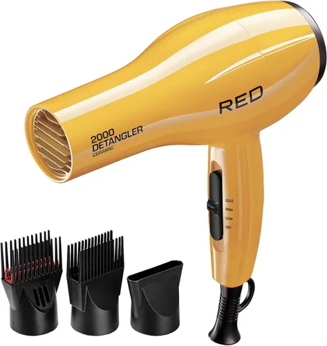 RED by KISS Secador de pelo cerámico 2000, secador de salón profesional con 3 accesorios incluidos, 2 picos desembarazantes, 1 concentrador de aire