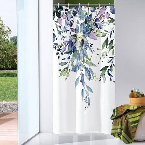 Miniatura 33 de Gibelle - Cortina de ducha de eucalipto marrón, hojas de plantas de acuarela con diseño floral, juego de cortina de ducha con ganchos, 72 x 72