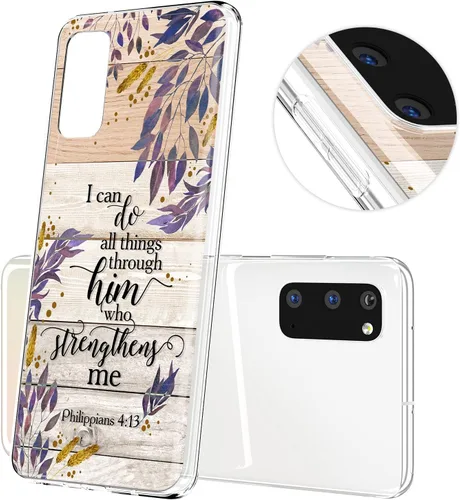 Miniatura 6 de Funda de teléfono compatible con Samsung Galaxy A73 A72 5G A71 A54 A52 A42 A34 A32 A14 A11 de madera con parachoques de celda transparente versículo