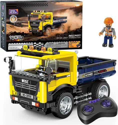 Wise Block - Juego de bloques de construcción de camión volquete de 365 piezas con control remoto con 1 mini figura, camión de construcción RC