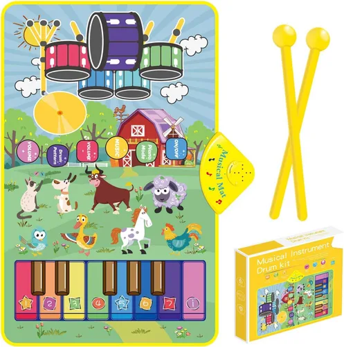 Miniatura 3 de Alfombrilla de piano con sonidos musicales de animales de granja para niños, juguete educativo sensorial de aprendizaje con batería para niños
