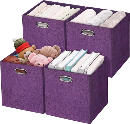 Miniatura 10 de Posprica Cubos de almacenamiento plegables, 11 x 11 x 11 pulgadas, contenedores de tela, 4 unidades, color beige