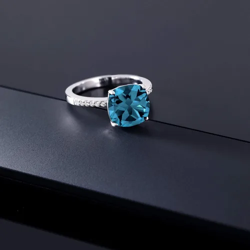Miniatura 50 de Gem Stone King Anillo de compromiso de plata de ley 925 con piedra preciosa de corte cojín de 0.39 pulgadas Anillo de compromiso de aniversario