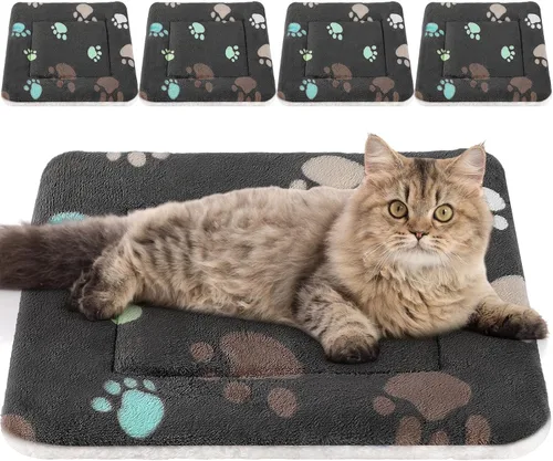 Miniatura 13 de Tuanse Paquete de 4 Tapetes de Cama Ultra Suaves para Perros y Gatos con Lindos Estampados, Almohadilla Reversible de Vellón para Jaula/Perrera