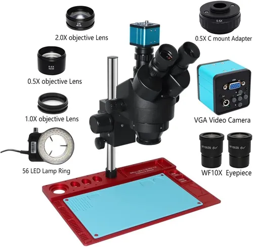 Miniatura 2 de Microscope Accessories Kit 3.5X-90X Trinocular Industry Microscopio Zoom Magnification Circuit Inspection Stereo Microscope with 56 LED Light