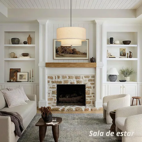 Miniatura 6 de Lámpara Colgante de Tela de Doble Tambor Moderna de 18", Lámpara de Araña Colgante Grande para Techo con Pantalla de Tela de Doble Capa, Ideal