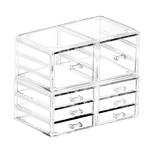 Cq acrylic - Organizadores apilables transparentes para maquillaje y almacenamiento con 8 cajones, organizador de gabinete de medicina de acrílico