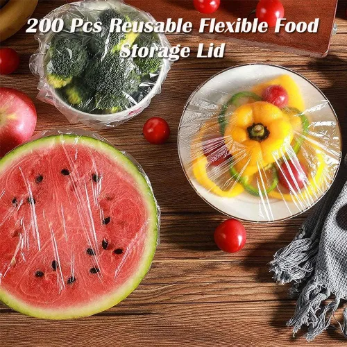 Miniatura 3 de AKOAK Bolsas desechables para almacenamiento de alimentos (aprox. 200), película adhesiva, reutilizable, tapa elástica de plástico de polietileno