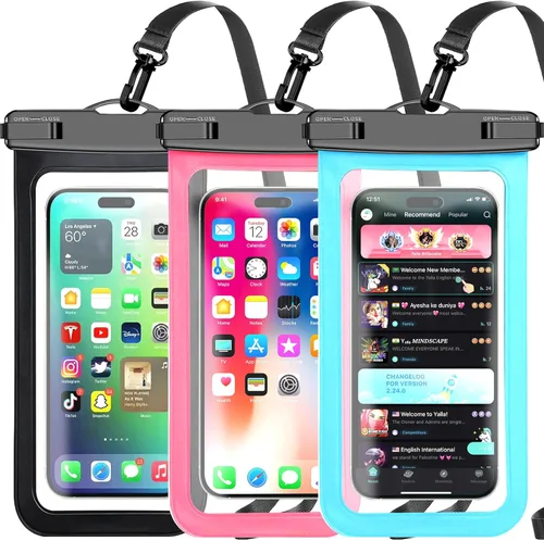 Miniatura 14 de Paquete de 5 bolsas impermeables universales para teléfono de hasta 8.3 pulgadas, bolsa seca impermeable para teléfono, nivel de protección: IP68