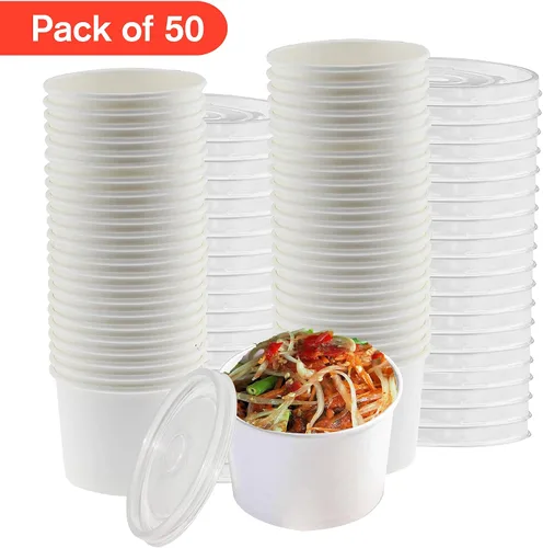 Miniatura 2 de Recipientes de sopa de papel de 12oz con tapas, cuencos de sopa desechables con tapas, 50