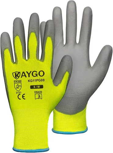 Miniatura 100 de KAYGO KG11PB - Guantes de seguridad con revestimiento delgado de poliuretano, tejido sin costuras, agarre suave en palma y dedos, para trabajo Verde