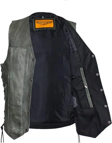 Miniatura 5 de GARGOYLE BELLS Chaleco de cuero negro para hombre, chaleco de cuero de vaca con forro de motociclista para hombres