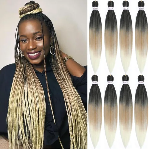 Miniatura 40 de Alrence Cabello estirado para hacer trenzas, trenza larga de 30 pulgadas, 8 paquetes, extensiones profesionales de trenzado de cabello sintético, 1b#