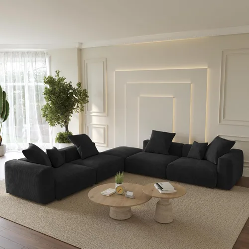 Miniatura 33 de WJShome Cloud Couch Sofá Seccional Modular, Sofá en Forma de L de 102 pulgadas con Otomana, Sofá de Pana Beige de 3 Asientos, Sofá Seccional